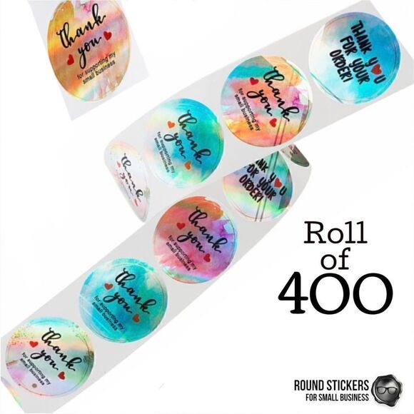 1.5” BULK ROLL 400 THANK YOU FOR SUPPORTING SMALL BUSINESS STICKERS IRIDESCENT - Picture 3 of 9
